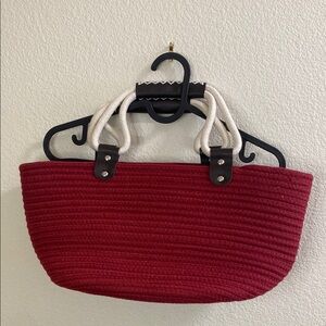 Elegant Red Tote Bag with White Rope Handles